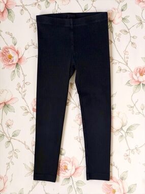 Tea Collection Girls Black Ribbed High‑Stretch Leggings • Size 5 • EUC